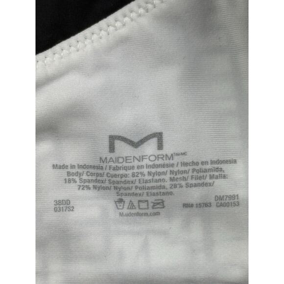 Maidenform Sport Bra DM7991 Zip Front Medium Impact Black White 38DD - Picture 7 of 8
